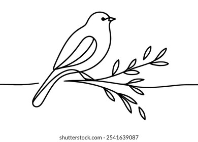 Pássaro em um galho. Desenho contínuo de uma linha.