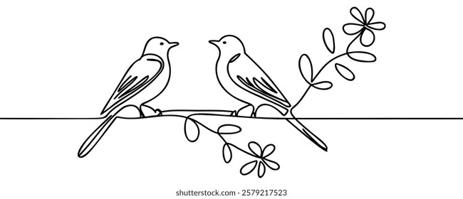 Bird on a branch. Continuous one line drawing.