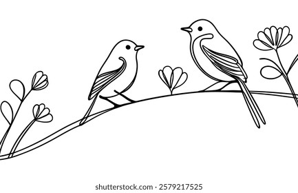 Bird on a branch. Continuous one line drawing.