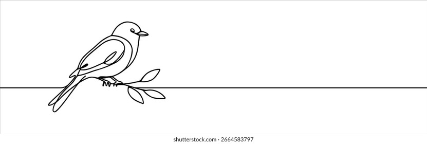 Bird on branch continuous one line drawing. Robin bird.