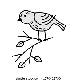 Bird on a branch to create a design in doodle style.