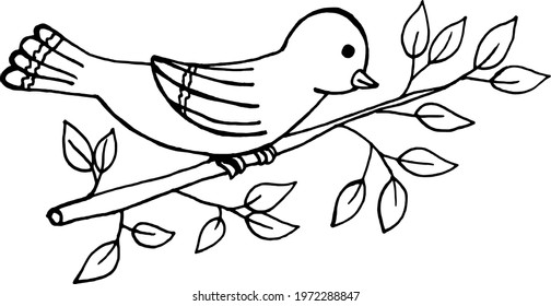 bird on a branch. Doodles. Print for cards, invitations, calendars