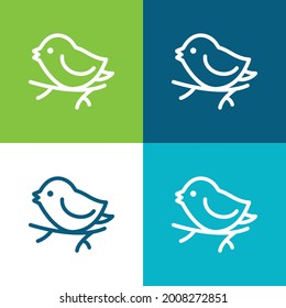 Bird On Branch Flat four color minimal icon set