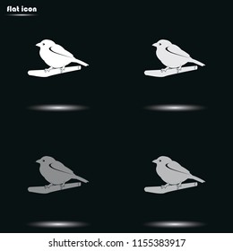 Bird on a branch flat grayscale vector icon.
