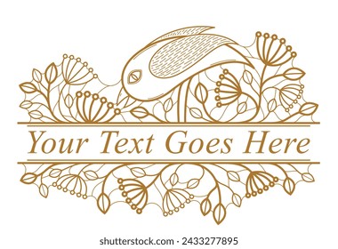 Bird on a branch floral vector design with leaves isolated over white, classical elegant fashion style banner or text divider for design, luxury vintage linear emblem or frame element.