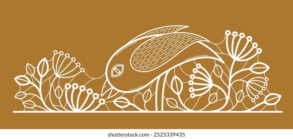 Vogel auf einem Zweig florale Vektordesign mit Blättern über dunklen, klassisch eleganten Mode Stil Banner oder Text-Teiler für Design, Luxus Vintage lineares Emblem oder Rahmenelement.