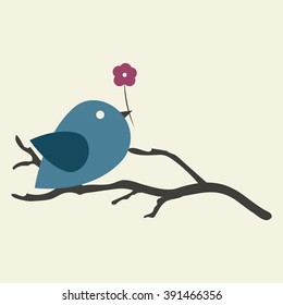 Bird on a branch with a flower