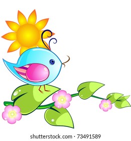 Bird on branch with flowers