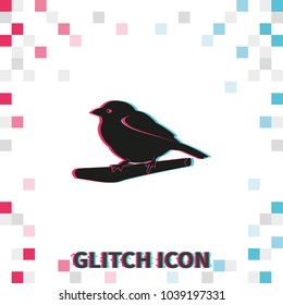Bird on a branch  glitch effect vector icon.