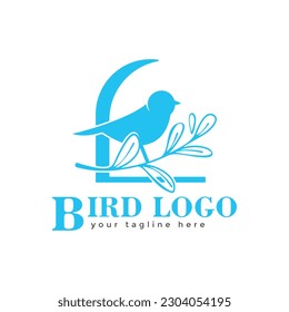 Bird on branch icon Logo Design. Creative eye catching animal logo vector template