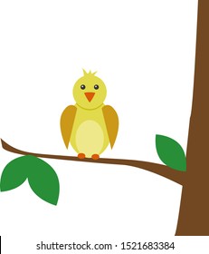 Bird on branch, illustration, vector on white background.