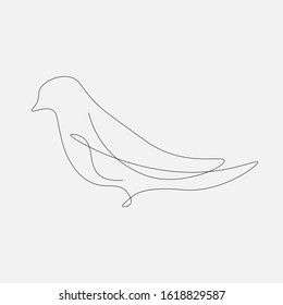 Bird on branch line drawing vector illustration