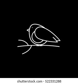 Bird On Branch Line Icon On Black Background