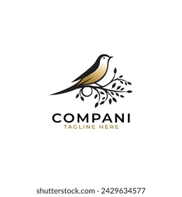 bird on branch logo, nature bird logo template, vector illustration