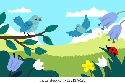 bird on branch. Nature landscape