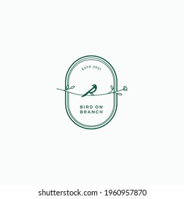 Bird on branch nature organic badge logo icon sign symbol design concept. Vector illustration