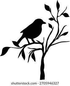 Pájaro en una rama Silueta Vector