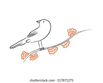 Bird on a branch sketch, vector illustration