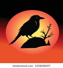 A Bird on a Branch A Sunset Silhouette