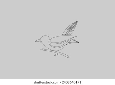 Bird On Branch Thin Line Icon - Editable Stroke

