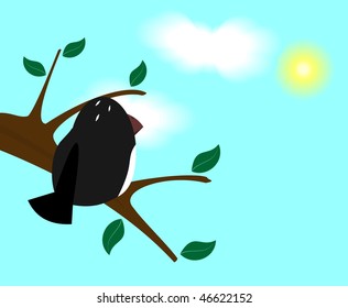 Bird on branch - vector