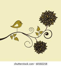 Bird on a branch, vector card