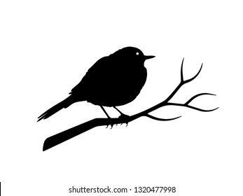 Bird on branch vector silhouette isolated on white background