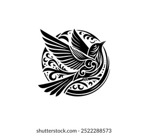 Vogel auf einem Zweig Vektor Silhouette Illustration. schwarz-weißes Tattoo