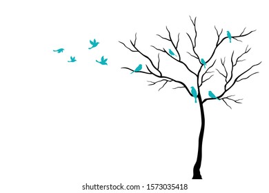 bird on branch wall decoration sticker design vector