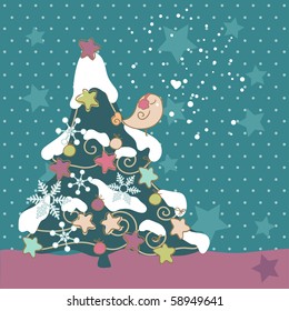 bird on christmas tree