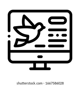 Bird On Computer Screen Icon Thin Line Vector. Flying Bird Image On Internet Web Site, Ornithology Concept Linear Pictogram. Monochrome Outline Sign Isolated Contour Symbol Illustration