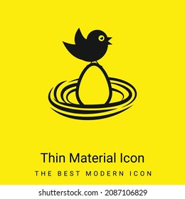 Ave en un huevo en un nido icono de material amarillo brillante mínimo