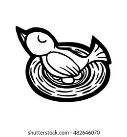 Bird on eggs, vector illustration