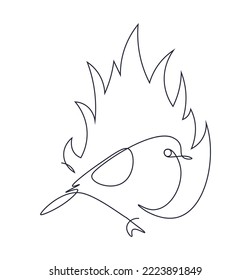 Bird on fire in single continuous line. Concept of forest fire with one line. Ecological problems. Habitat destruction. Animal rescue. Vector illustration on theme of ecology in minimalistic style.