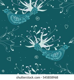 Bird on floral seamless