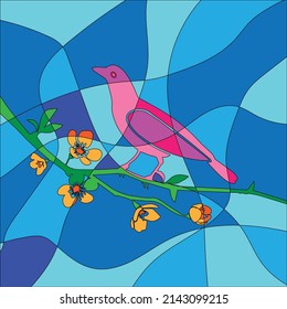 Bird on flower Colorful Background Simple Unique Cute Line Art Logo Tattoo Cubism Surrealism Style Creative Pattern Decoration Popular Artwork World Wildlife Day International Biological Diversity