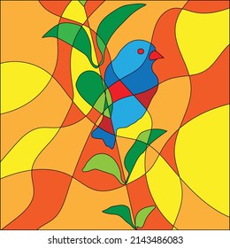 Bird on flower Colorful Background Simple Unique Cute Line Art Logo Tattoo Cubism Surrealism Style Creative Pattern Decoration Popular Artwork World Wildlife Day International Biological Diversity