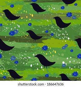 bird on a flower meadow vector