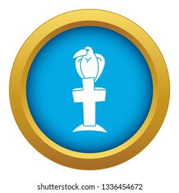 Bird on grave cross icon blue vector isolated on white background for any design