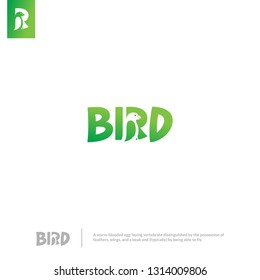 Bird on the negative space of letter "R".