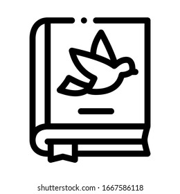 Bird On Ornithology Book Icon Thin Line Vector. Flying Bird Cognitive Animal Encyclopedia For Education Concept Linear Pictogram. Monochrome Outline Sign Isolated Contour Symbol Illustration