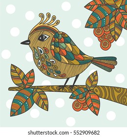 Bird on a tree branch, detailed vector illustration