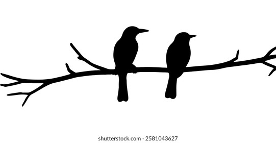 Bird on tree branch silhouette illustration