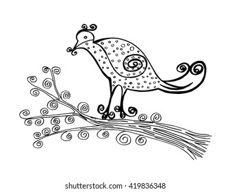 Bird on tree. Decorative style