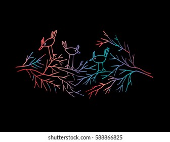 Bird on tree hand drawing illustration . Decorative style