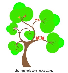 bird on tree isolated on a white background, Vector illustration