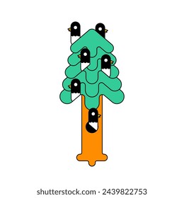 Bird on tree. Nature illustration. Bird habitat