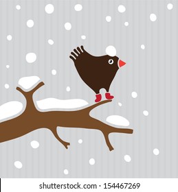 Bird on the tree. Winter card