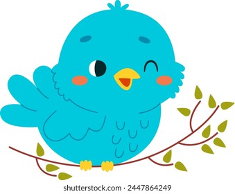 Bird On Twig Vector Illustration