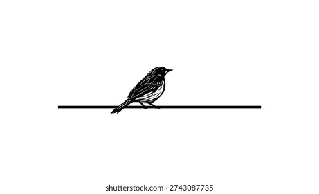 Bird on a wire, black isolated silhouette